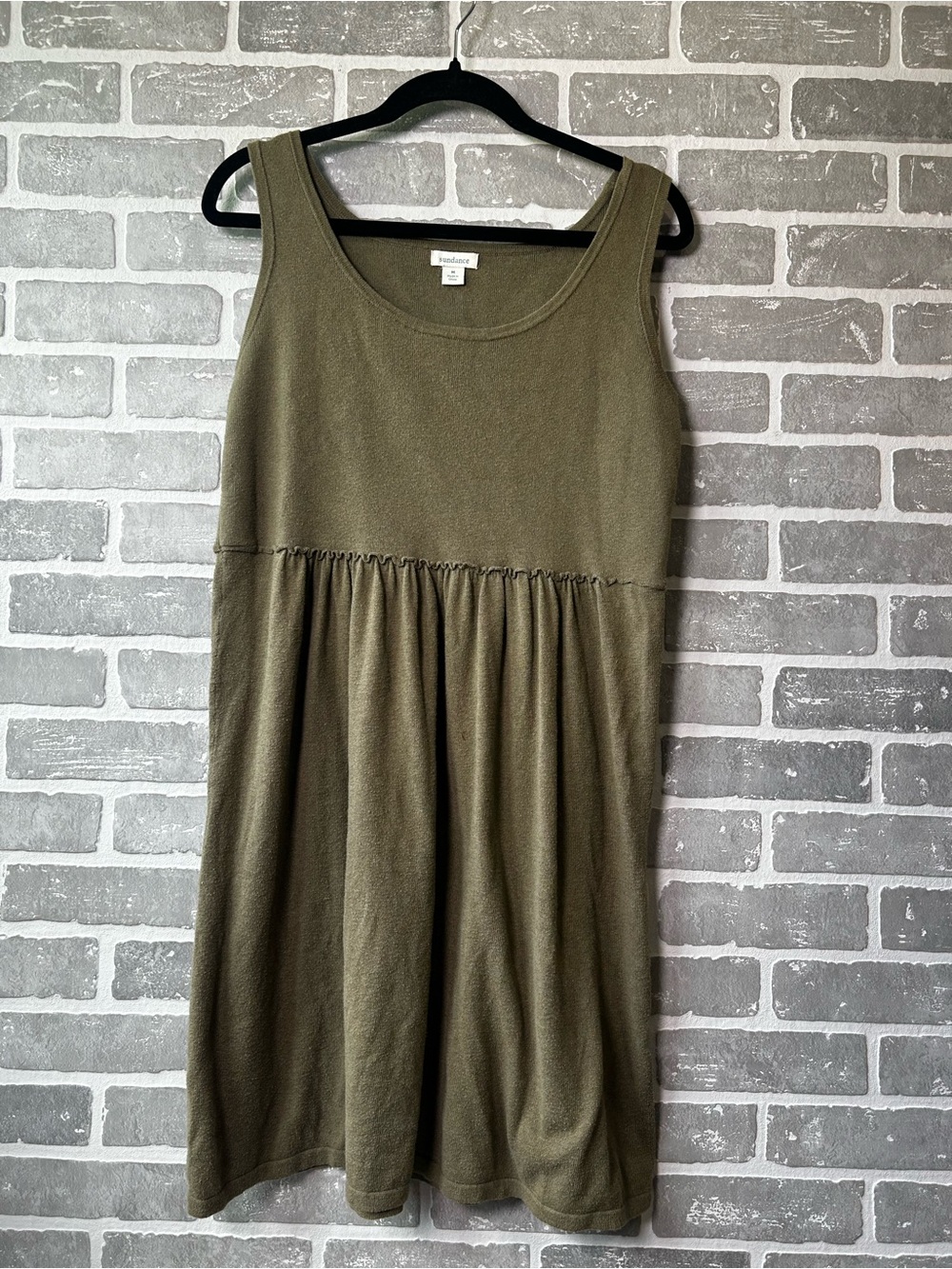 Sundance Olive Green Knit Empire Waist Sleeveless Dress Medium Silk Blend Boho - Picture 2 of 7